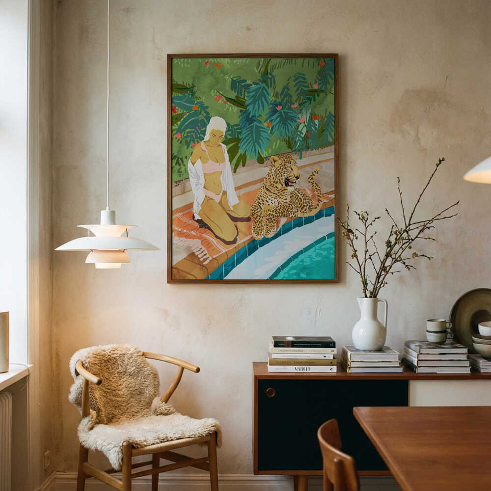 Tropical Poolside Leopard Art Print UK — Botanical Calm Wall Art — Living Room — Wall It All Prints