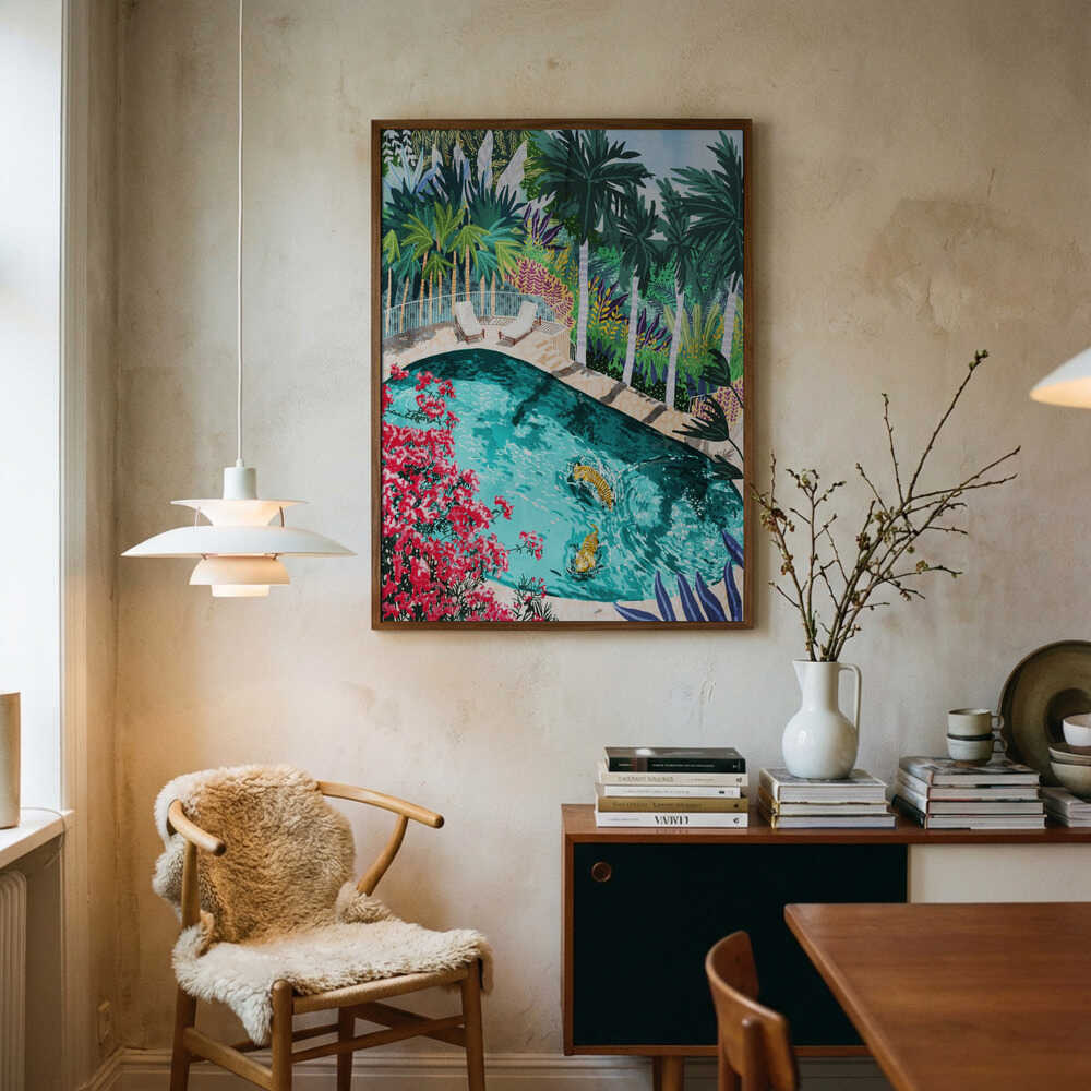 Tigers In Tropical Pool Art Print UK — Botanical Vibrant Wall Art — Living Room — Wall It All Prints