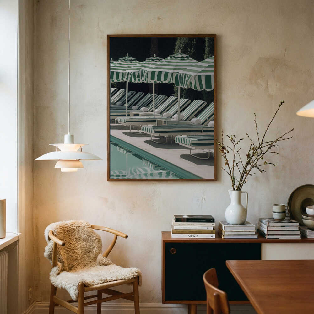 Green Striped Poolside Art Print UK — Animal Vibrant Wall Art — Living Room — Wall It All Prints