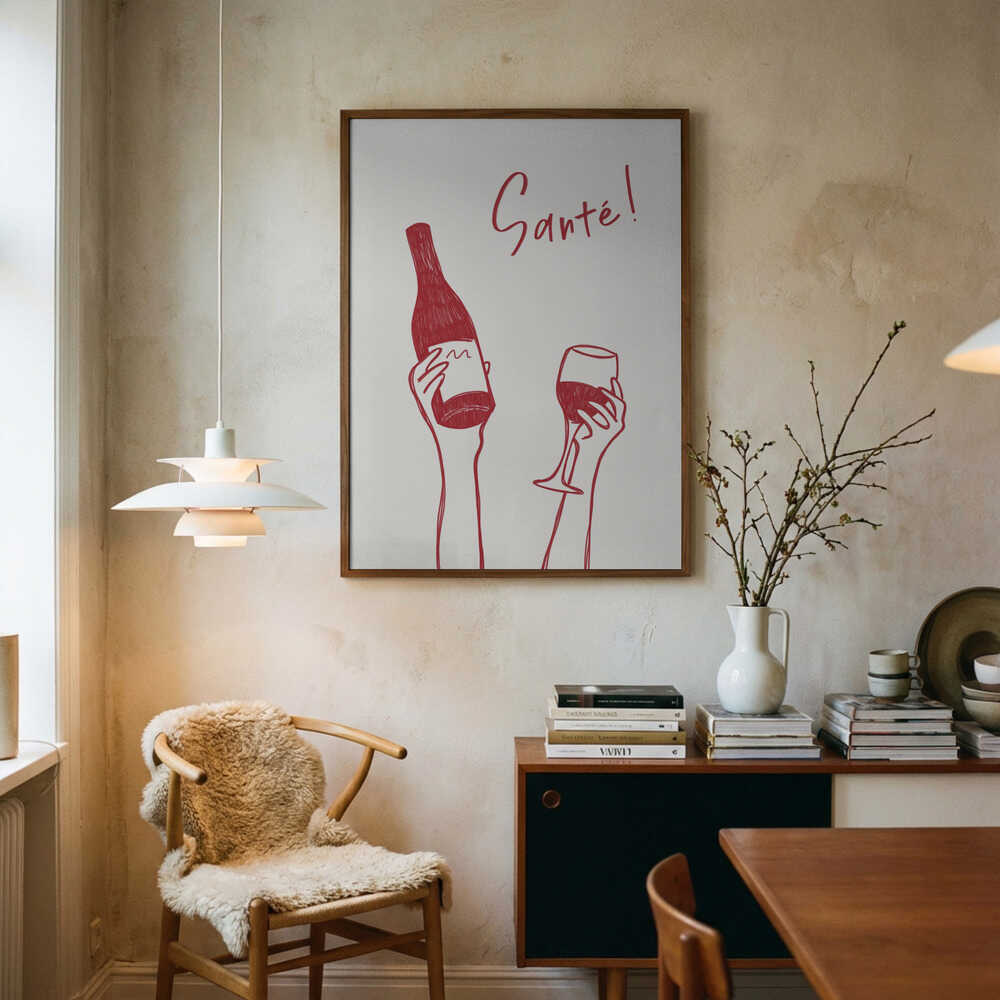 Santé Wine Toast Art Print UK — Food Minimal Wall Art — Kitchen — Wall It All Prints