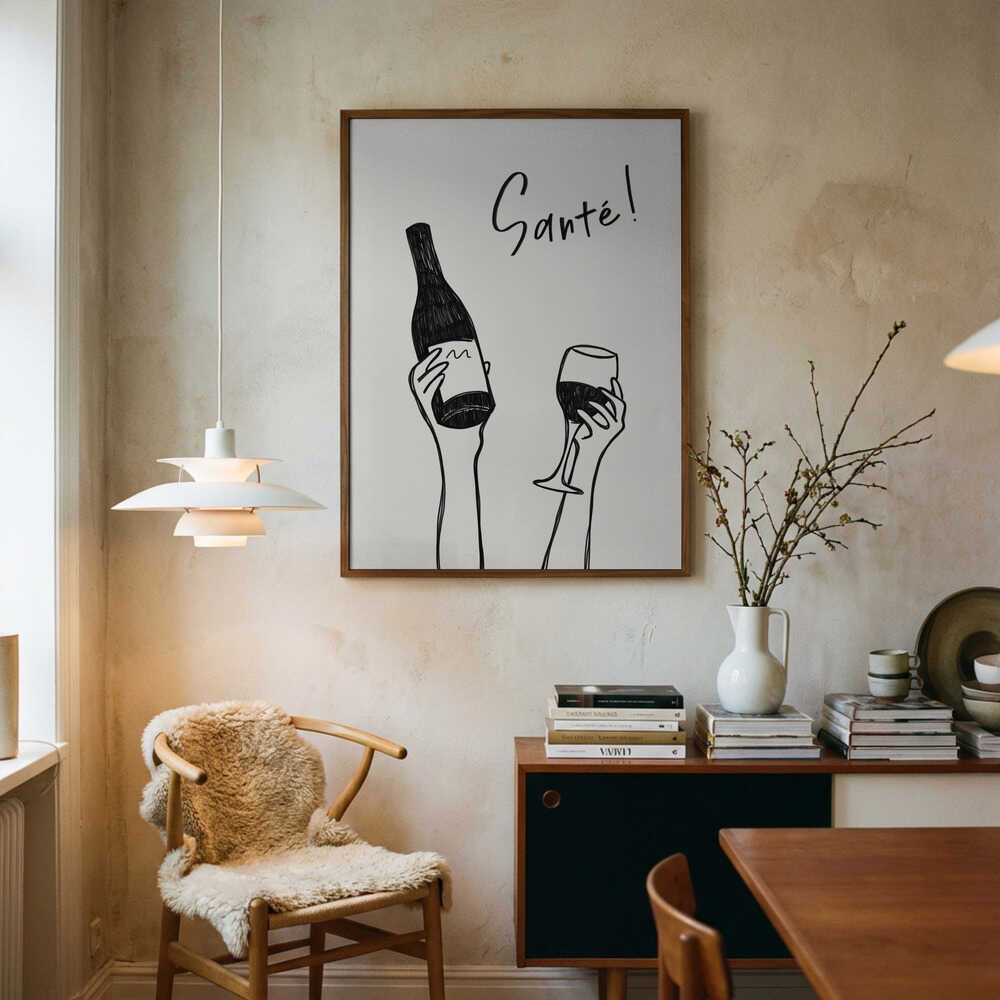 Santé Wine Toast Art Print UK — Abstract Dark Wall Art — Kitchen — Wall It All Prints