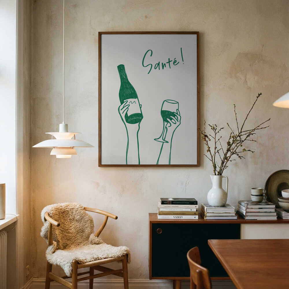 Santé Wine Toast Art Print UK — Abstract Minimal Wall Art — Kitchen — Wall It All Prints