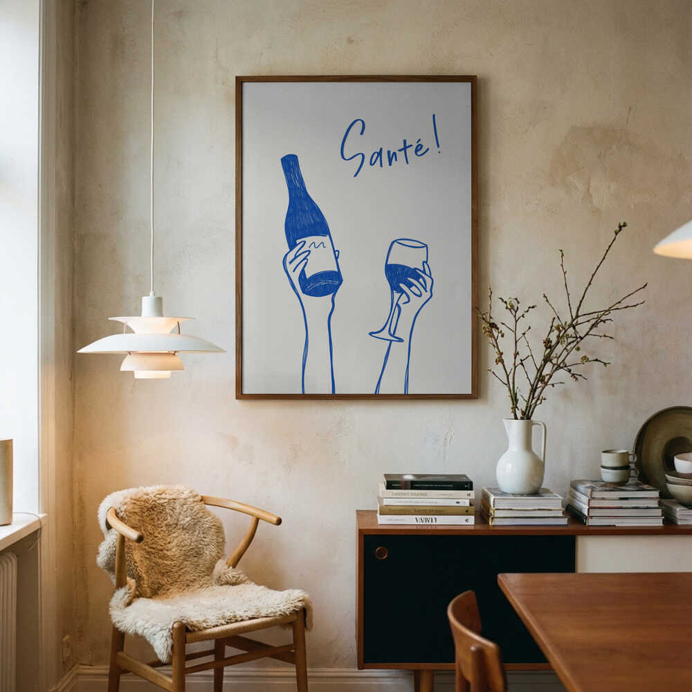 Santé Cheers Wine Art Print UK — Abstract Minimal Wall Art — Kitchen — Wall It All Prints