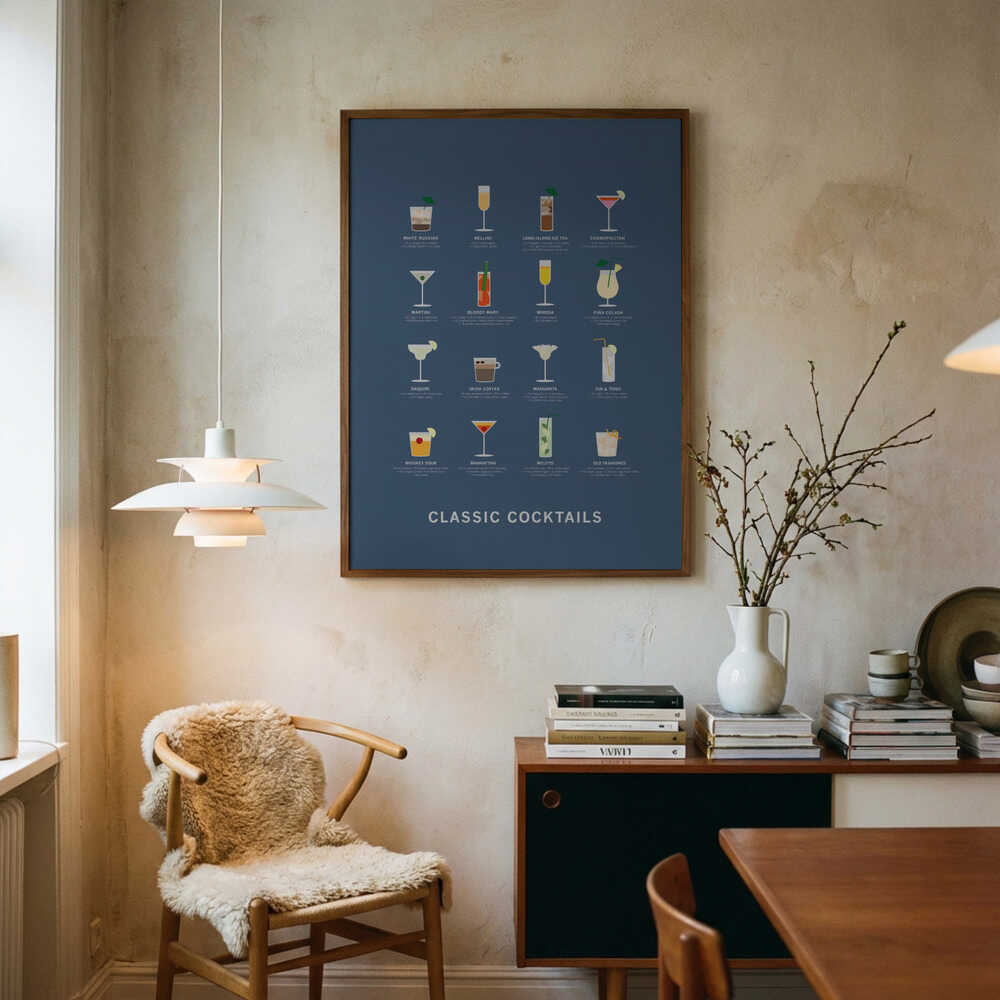 Classic Cocktail Guide Art Print UK — Abstract Minimal Wall Art — Kitchen — Wall It All Prints