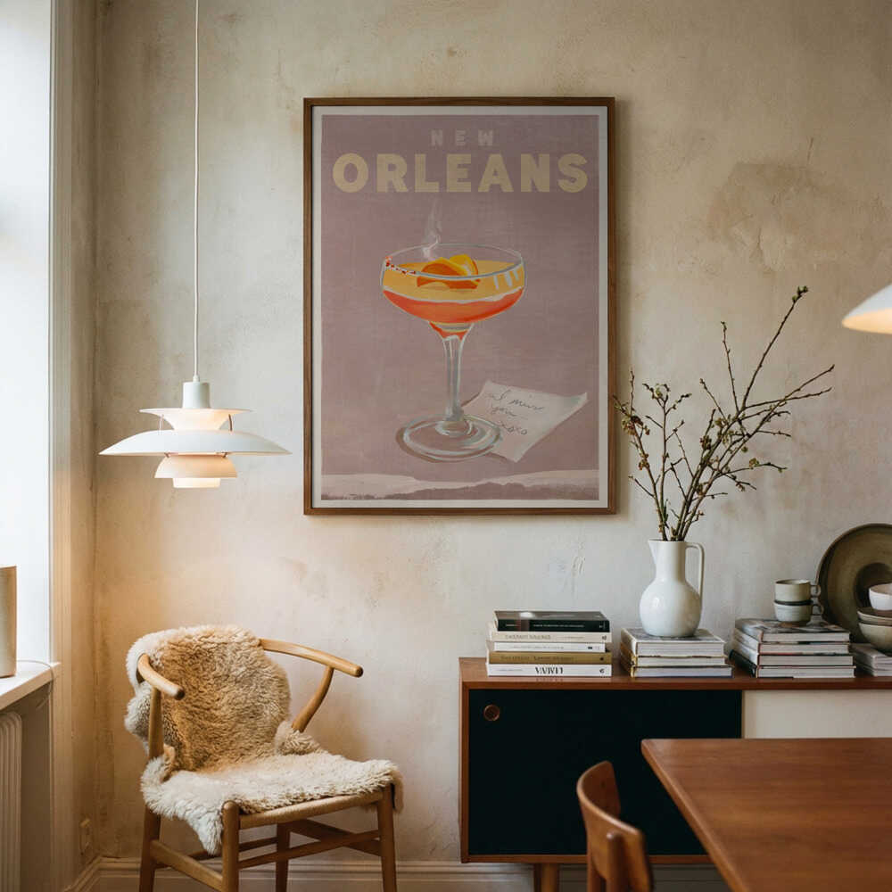 New Orleans Cocktail Travel Poster Art Print UK — Vintage Warm Wall Art — Living Room — Wall It All Prints