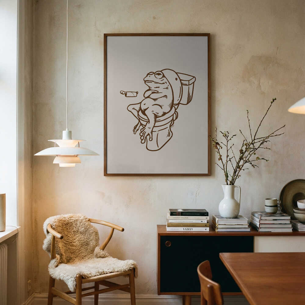 Funny Frog On Toilet Art Print UK — Animal Vibrant Wall Art — Bathroom — Wall It All Prints