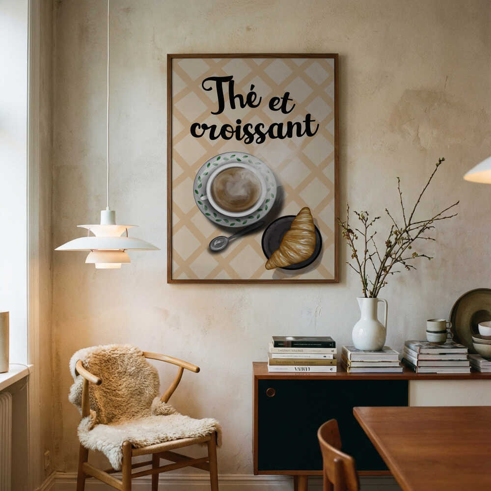 French Tea Croissant Art Print UK — Food Warm Wall Art — Kitchen — Wall It All Prints