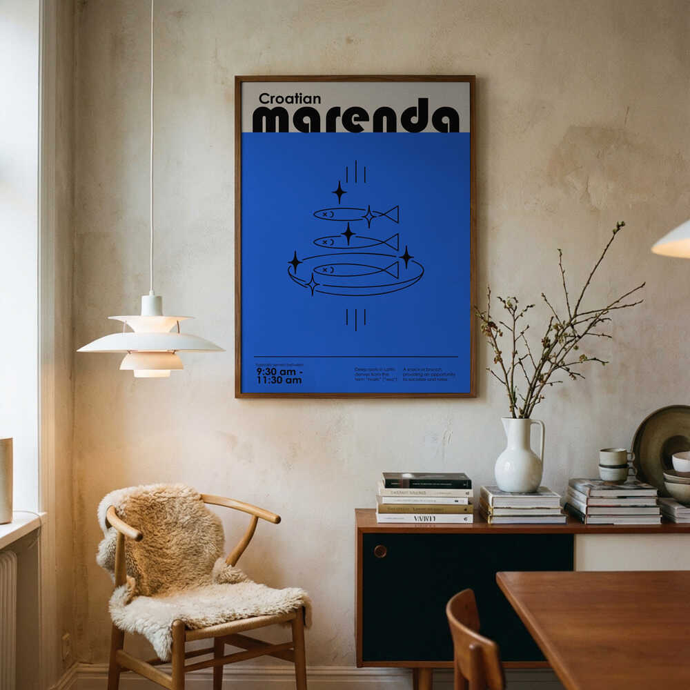 Croatian Marenda Fish Art Print UK — Abstract Dark Wall Art — Kitchen — Wall It All Prints