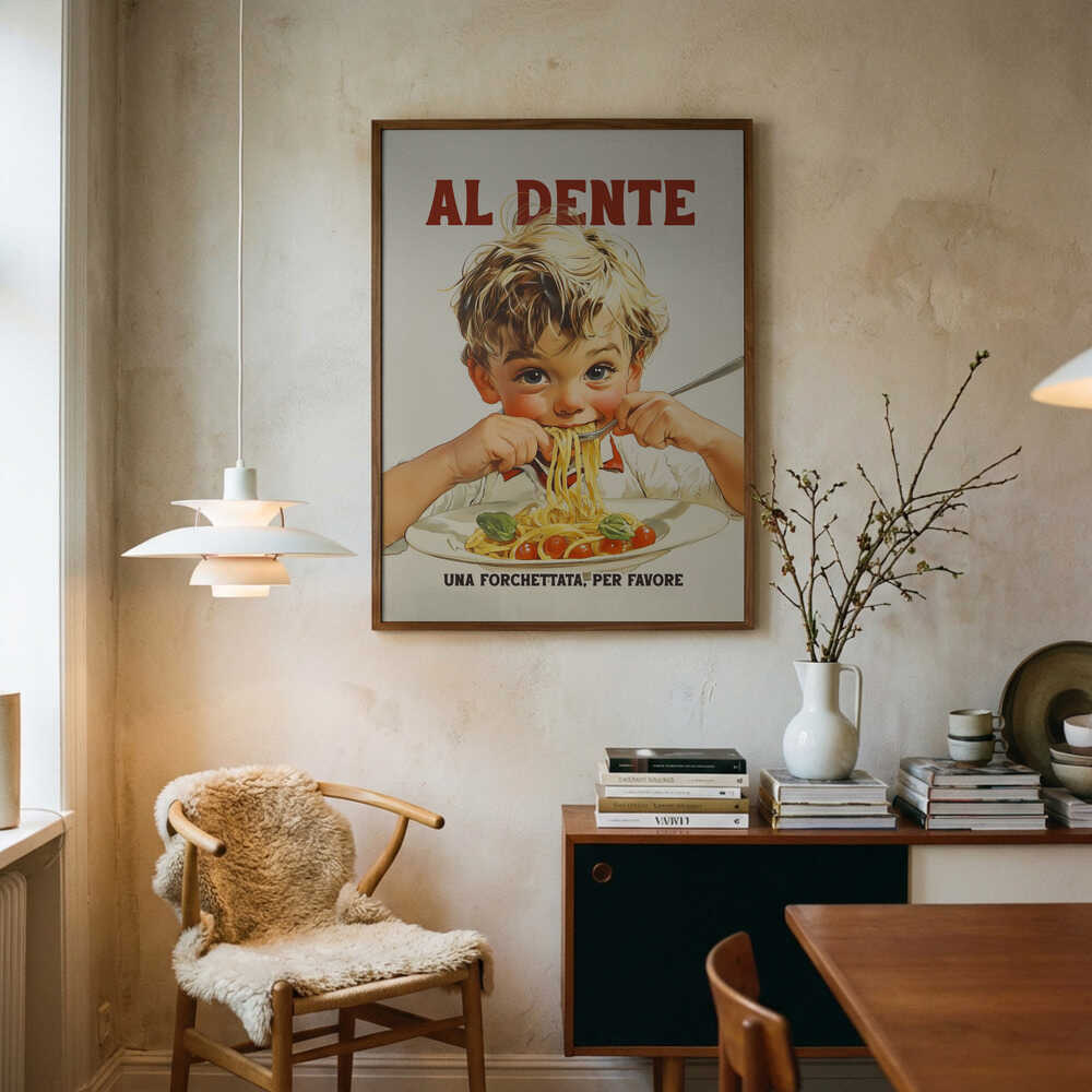 Happy Boy Eating Spaghetti Art Print UK — Vintage Fresh Wall Art — Kitchen — Wall It All Prints