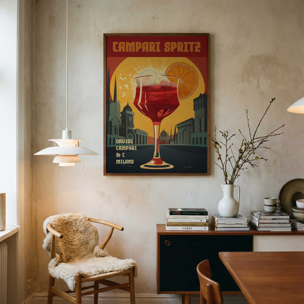 Campari Spritz Milan Sunset Art Print UK — Landscape Warm Wall Art — Living Room — Wall It All Prints