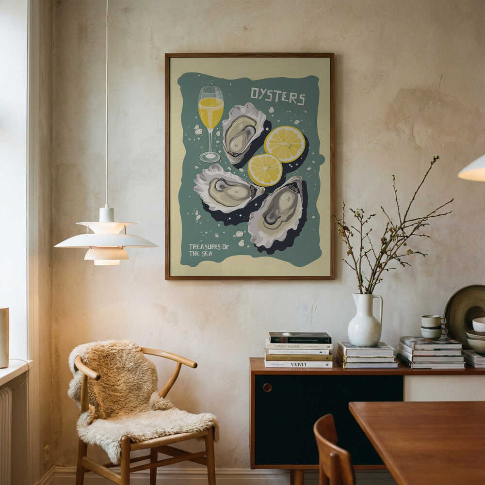 Vintage Oysters and Champagne Art Print UK — Landscape Fresh Wall Art — Kitchen — Wall It All Prints