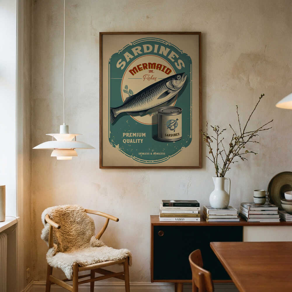 Vintage Sardine Ad Art Print UK — Landscape Vibrant Wall Art — Kitchen — Wall It All Prints