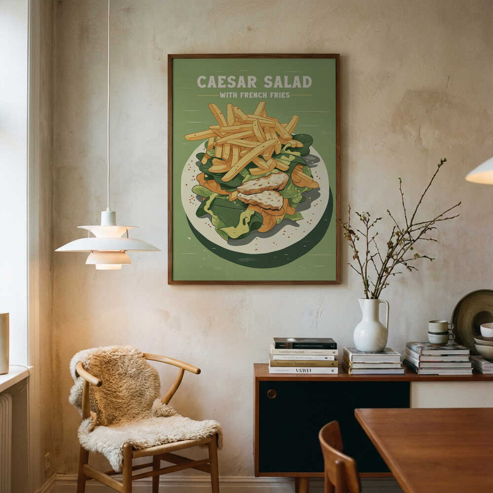 Caesar Salad with Fries Art Print UK — Vintage Vibrant Wall Art — Kitchen — Wall It All Prints