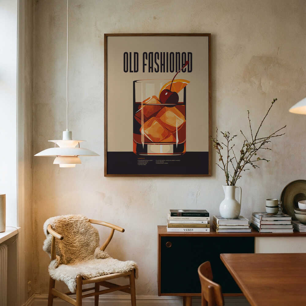 Classic Old Fashioned Cocktail Art Print UK — Dark Moody Dark Wall Art — Living Room — Wall It All Prints
