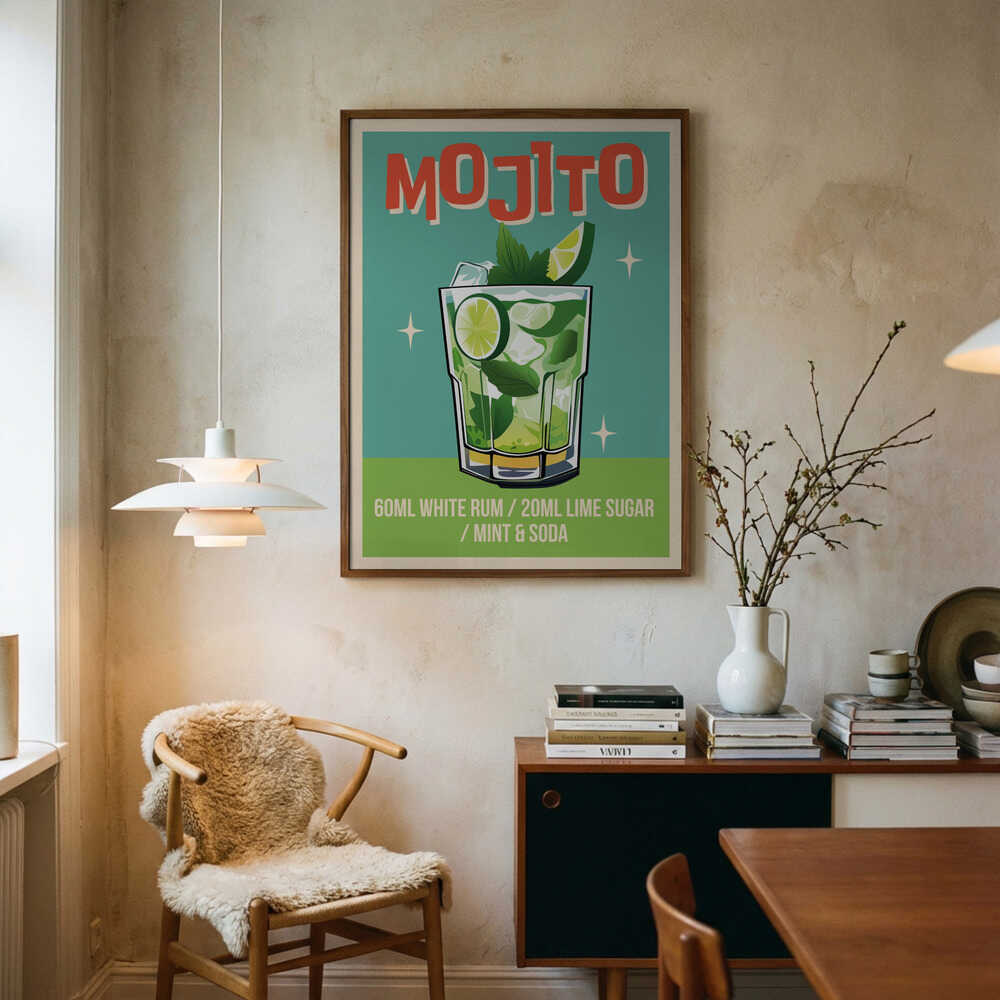Retro Mojito Cocktail Art Print UK — Abstract Calm Wall Art — Kitchen — Wall It All Prints