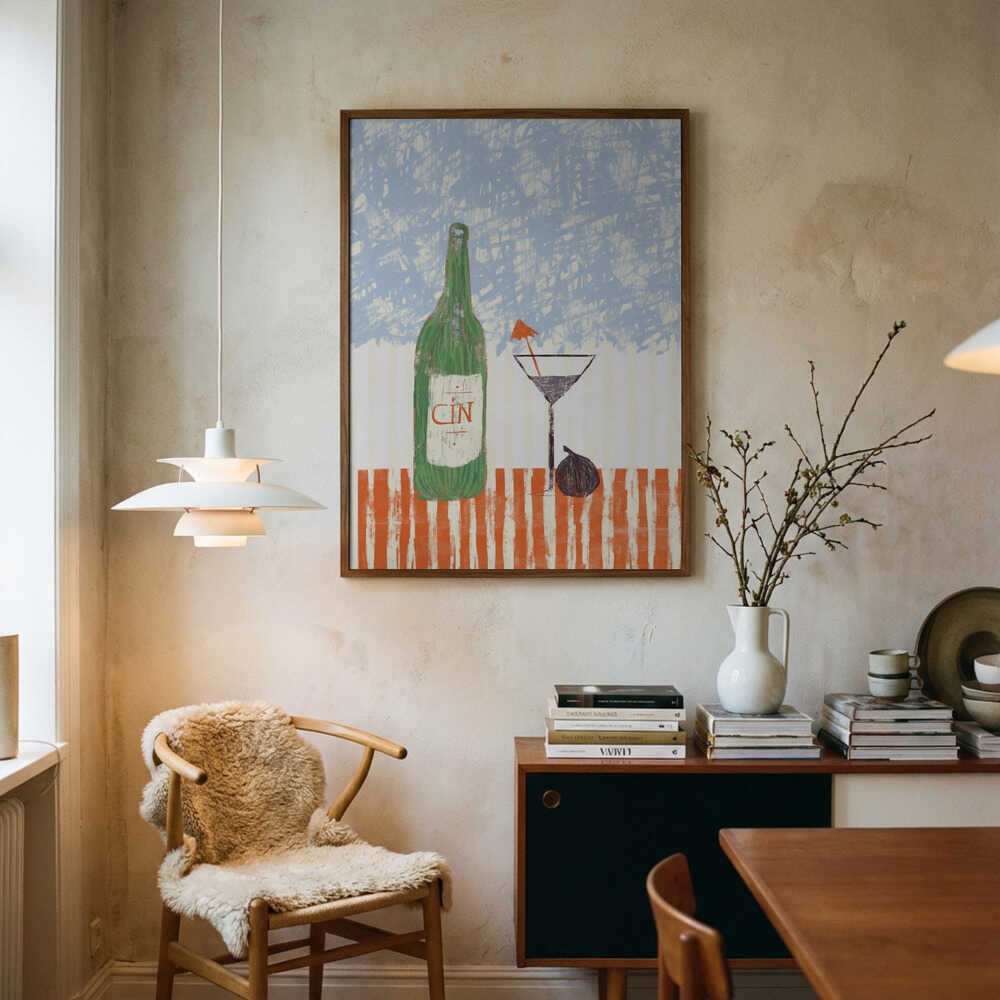 Gin Bottle Martini Fig Art Print UK — Vintage Fresh Wall Art — Kitchen — Wall It All Prints