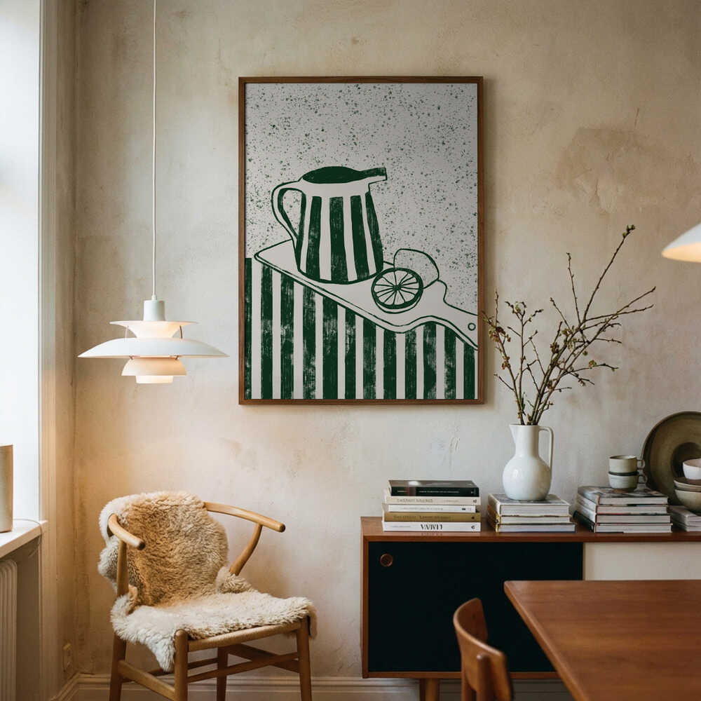 Striped Pitcher Fresh Lemons Art Print UK — Abstract Fresh Wall Art — Kitchen — Wall It All Prints