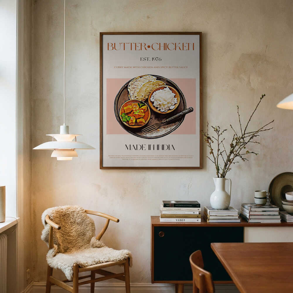 Classic Butter Chicken Meal Art Print UK — Vintage Vibrant Wall Art — Kitchen — Wall It All Prints