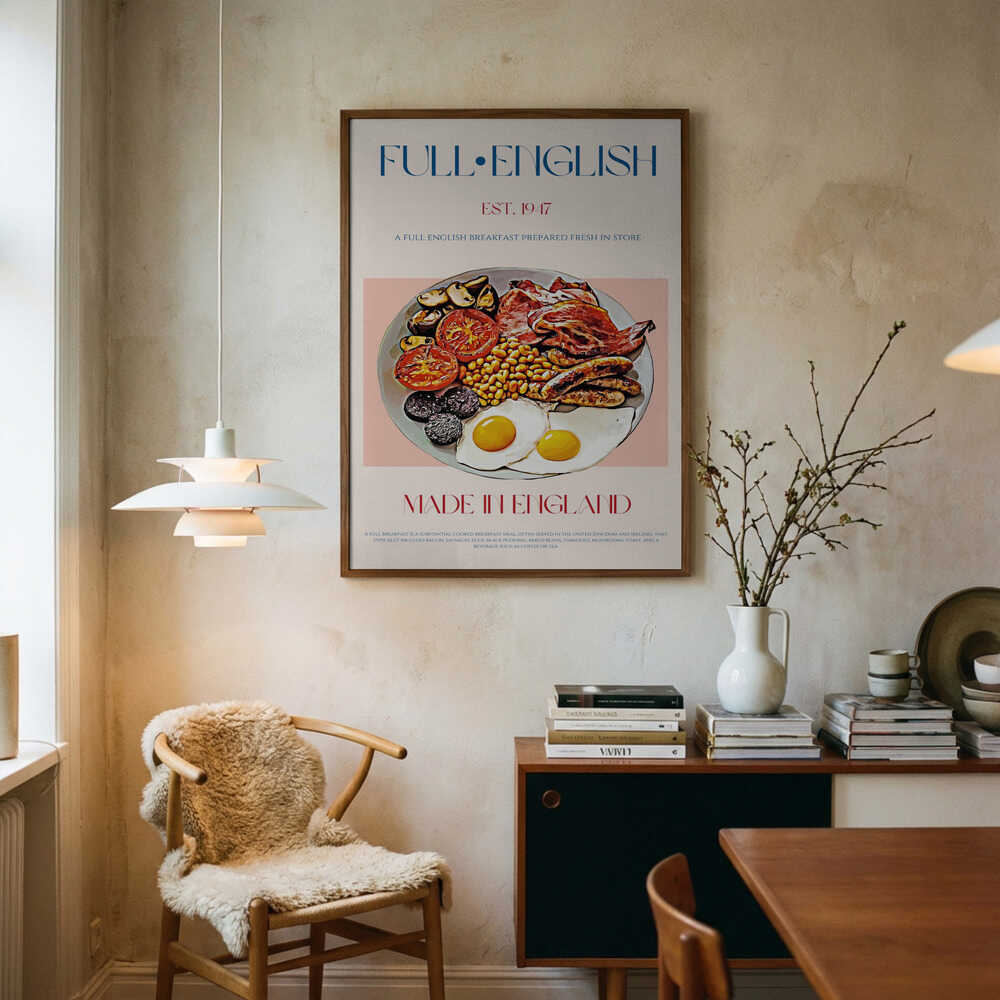Classic English Breakfast Art Print UK — Vintage Dark Wall Art — Kitchen — Wall It All Prints