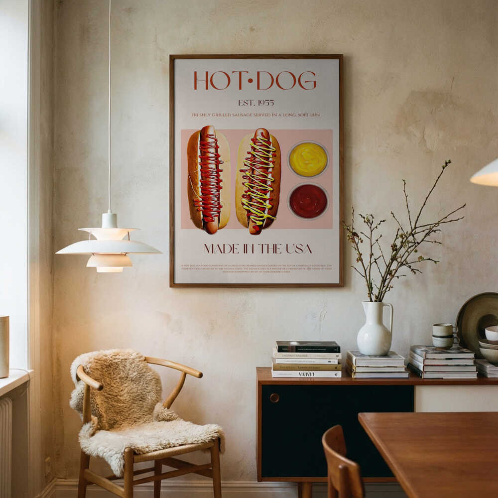 Classic American Hot Dogs Art Print UK — Vintage Vibrant Wall Art — Kitchen — Wall It All Prints