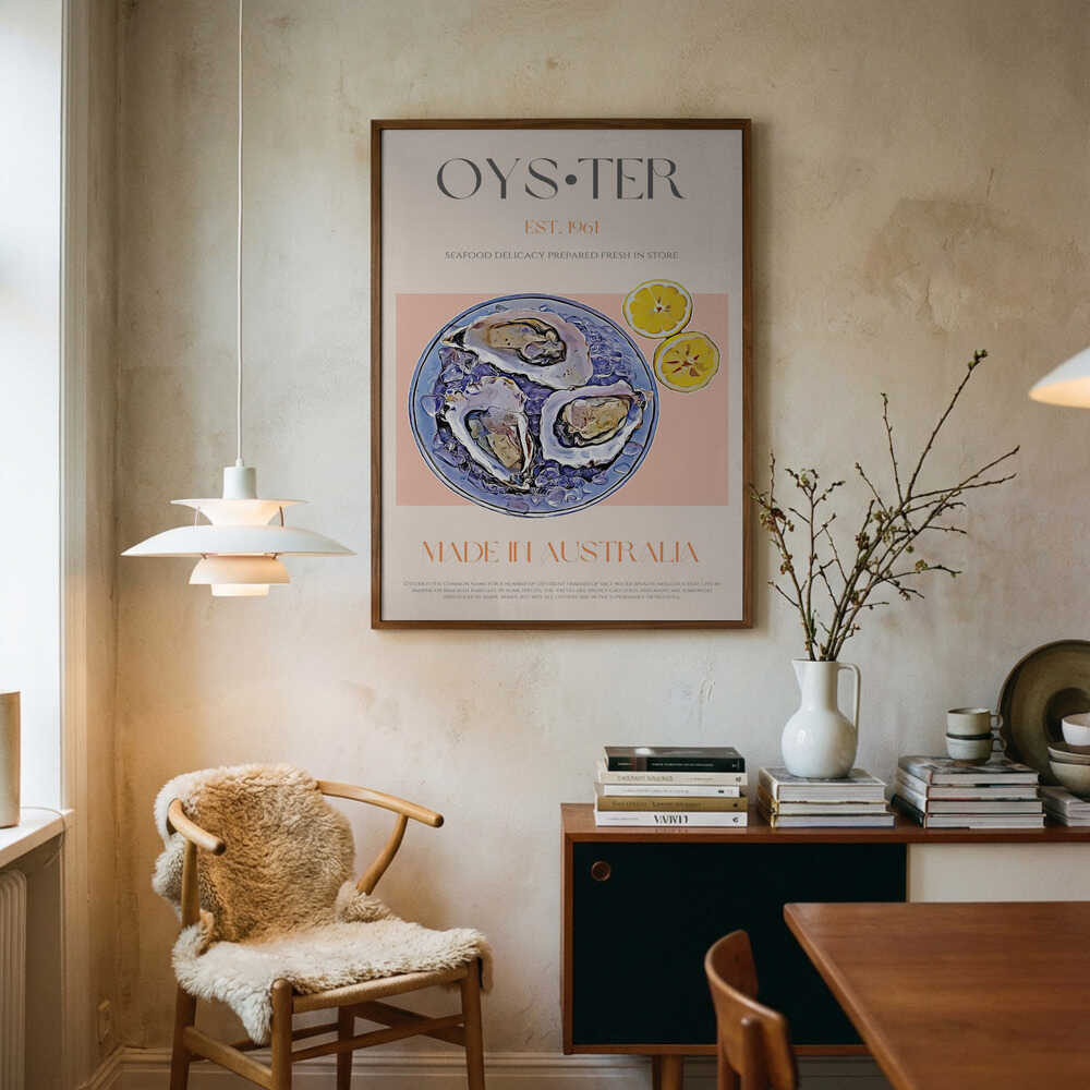 Fresh Oysters with Lemon Slices Art Print UK — Vintage Vibrant Wall Art — Kitchen — Wall It All Prints