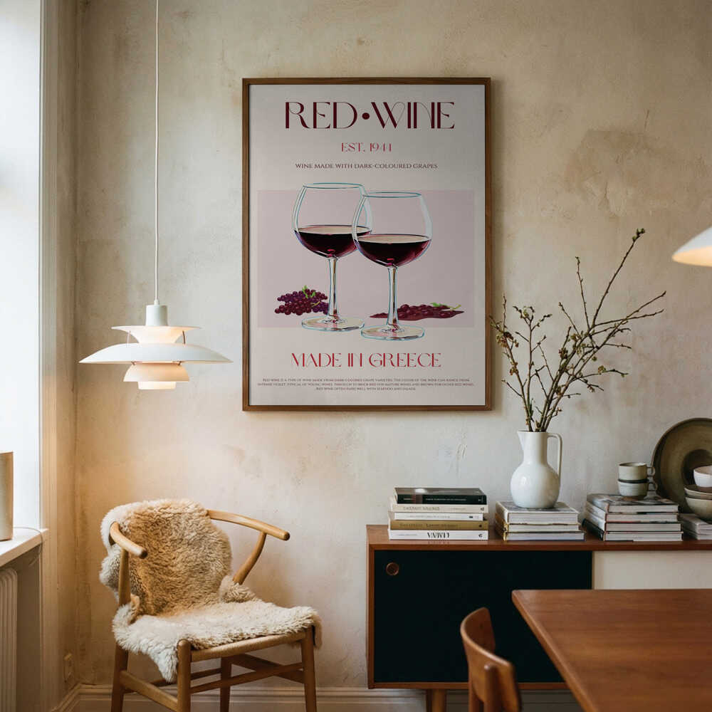 Greek Red Wine Art Print UK — Dark Moody Dark Wall Art — Kitchen — Wall It All Prints