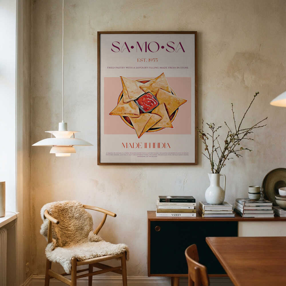 Crispy Indian Samosas Art Print UK — Vintage Warm Wall Art — Kitchen — Wall It All Prints