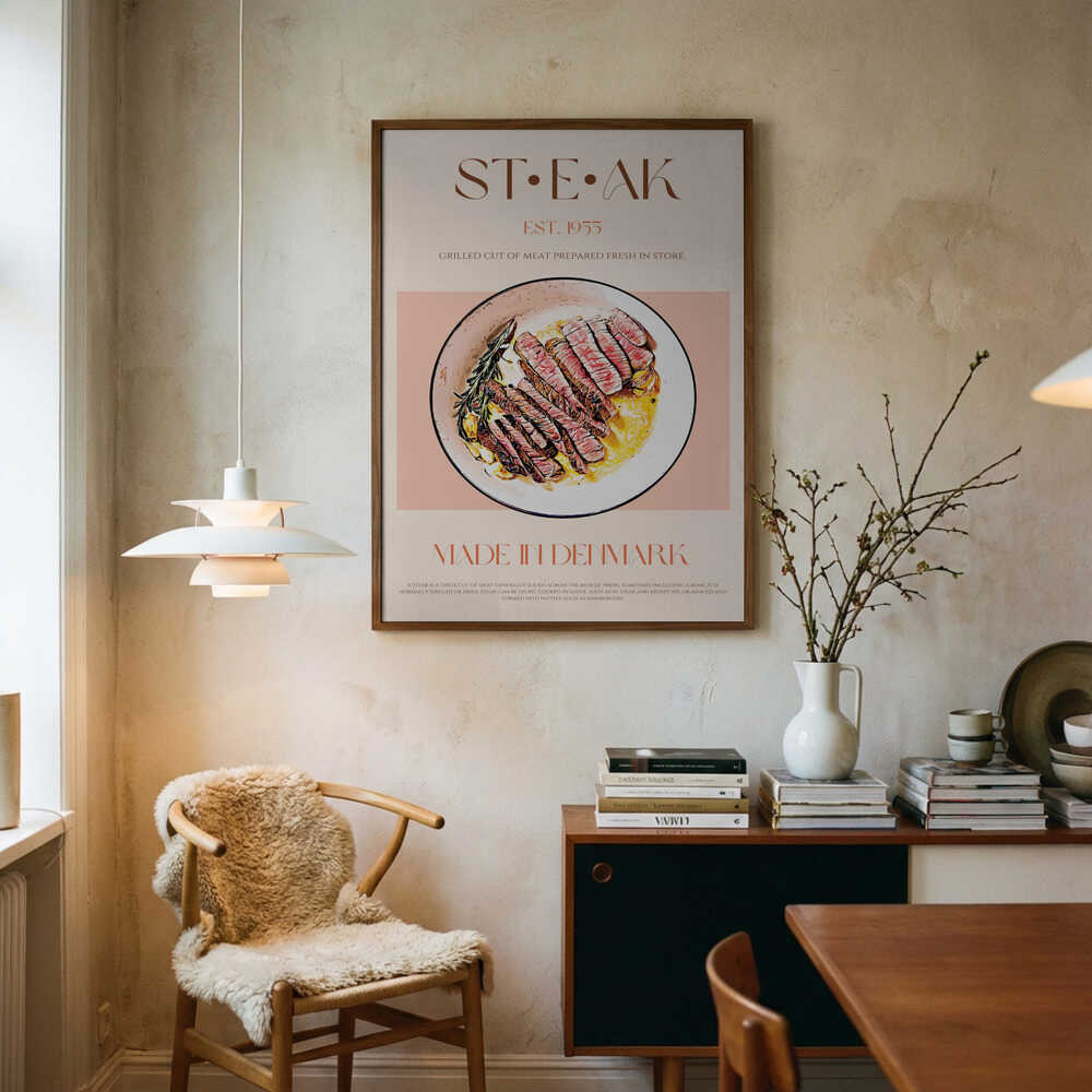 Fresh Grilled Steak Art Print UK — Abstract Minimal Wall Art — Kitchen — Wall It All Prints