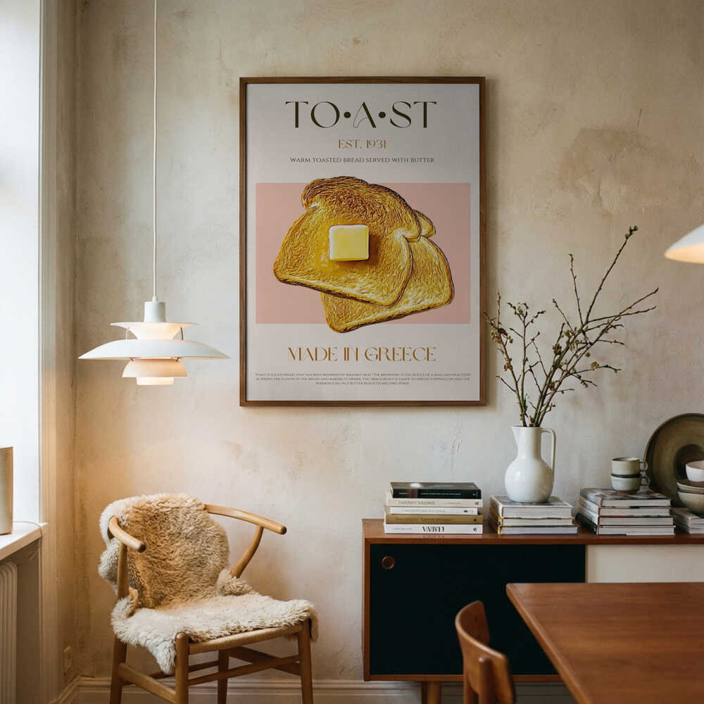 Golden Buttered Toast Art Print UK — Vintage Warm Wall Art — Kitchen — Wall It All Prints