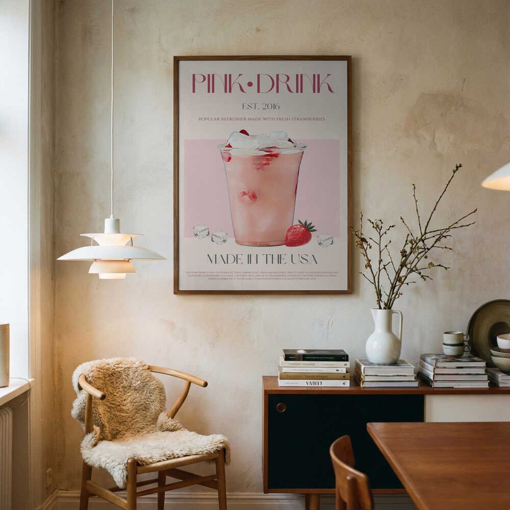 Pink Strawberry Drink Art Print UK — Food Calm Wall Art — Kitchen — Wall It All Prints