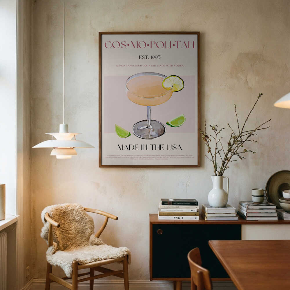Cosmopolitan Cocktail With Lime Art Print UK — Vintage Minimal Wall Art — Kitchen — Wall It All Prints