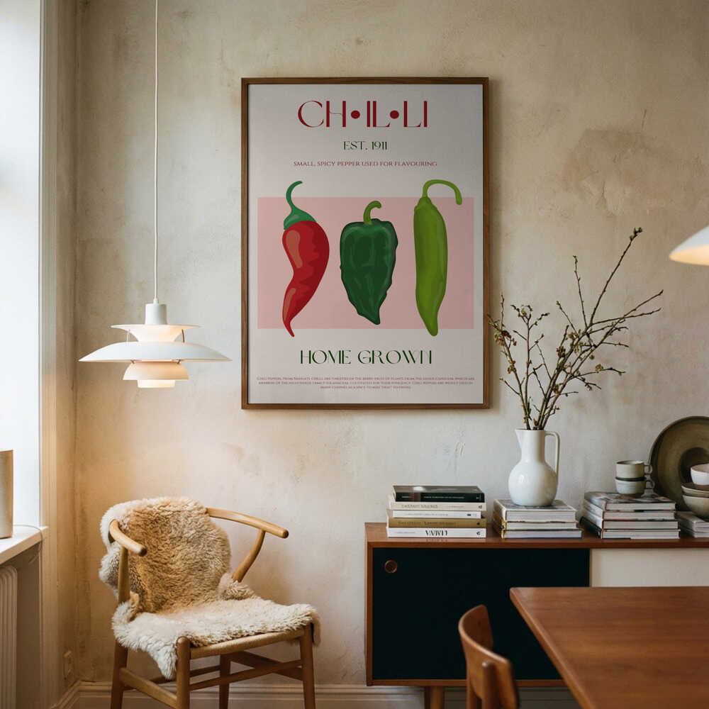 Home Grown Chili Peppers Art Print UK — Botanical Vibrant Wall Art — Kitchen — Wall It All Prints