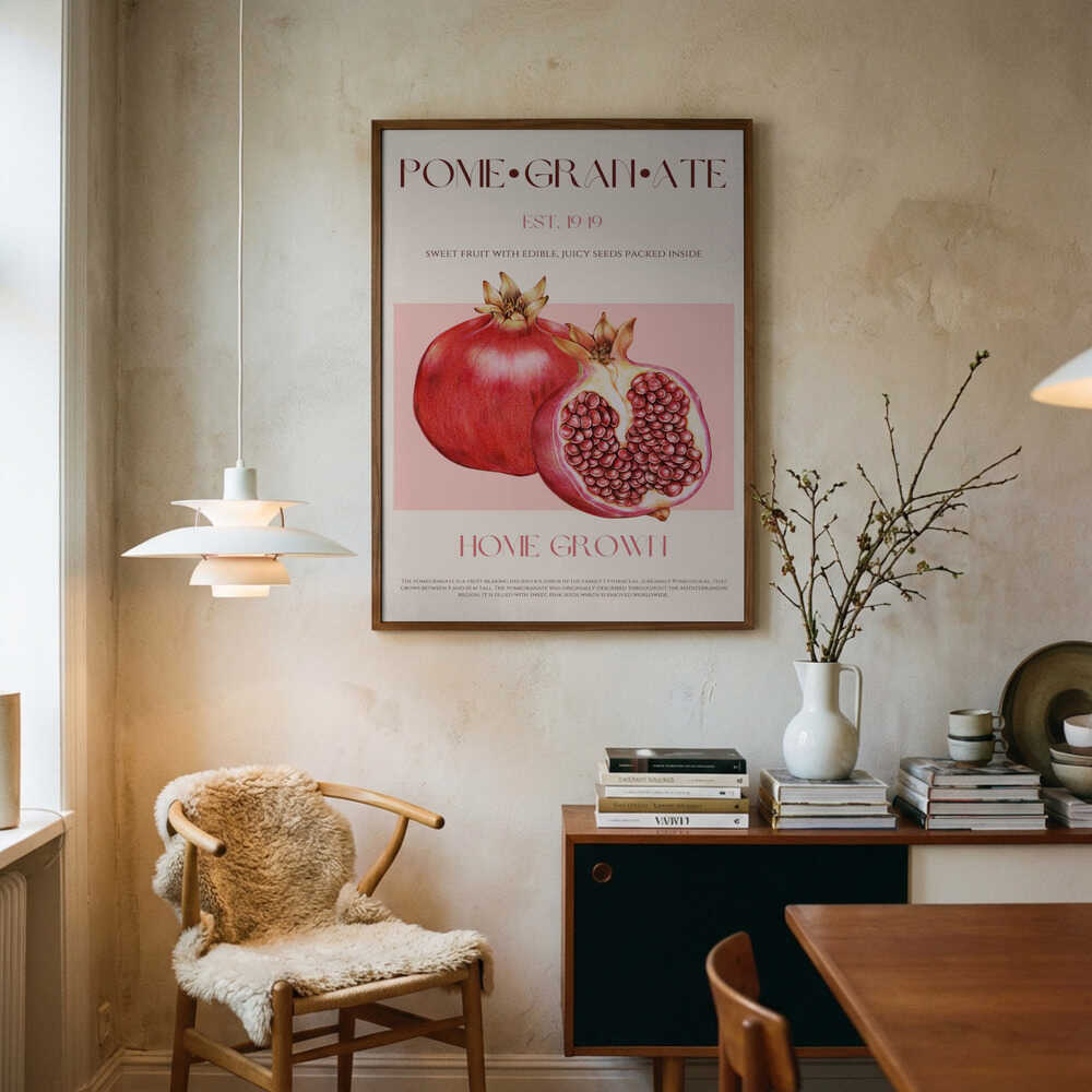 Ripe Red Pomegranates Art Print UK — Botanical Vibrant Wall Art — Kitchen — Wall It All Prints