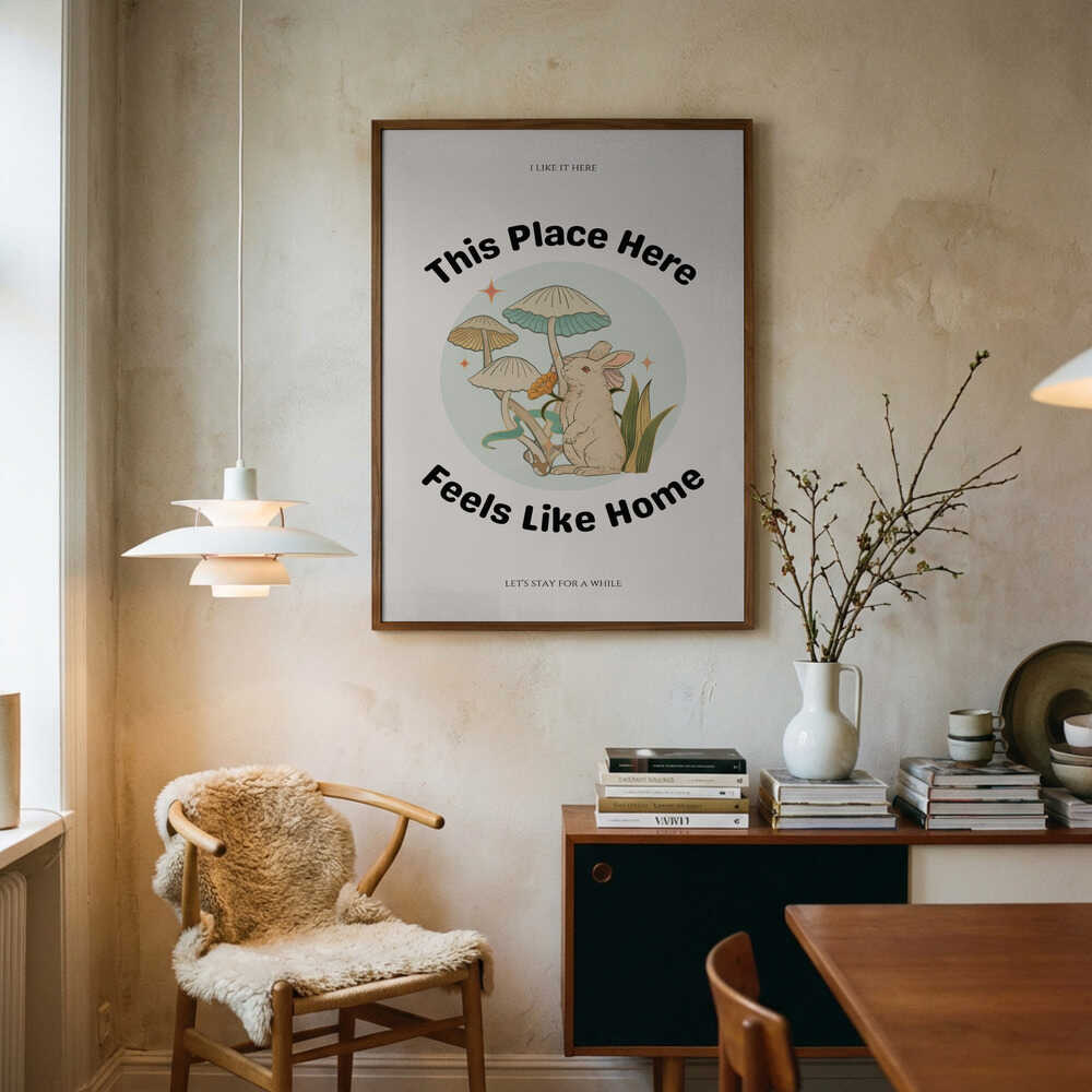 Feels Like Home Rabbit Art Print UK — Botanical Calm Wall Art — Living Room — Wall It All Prints