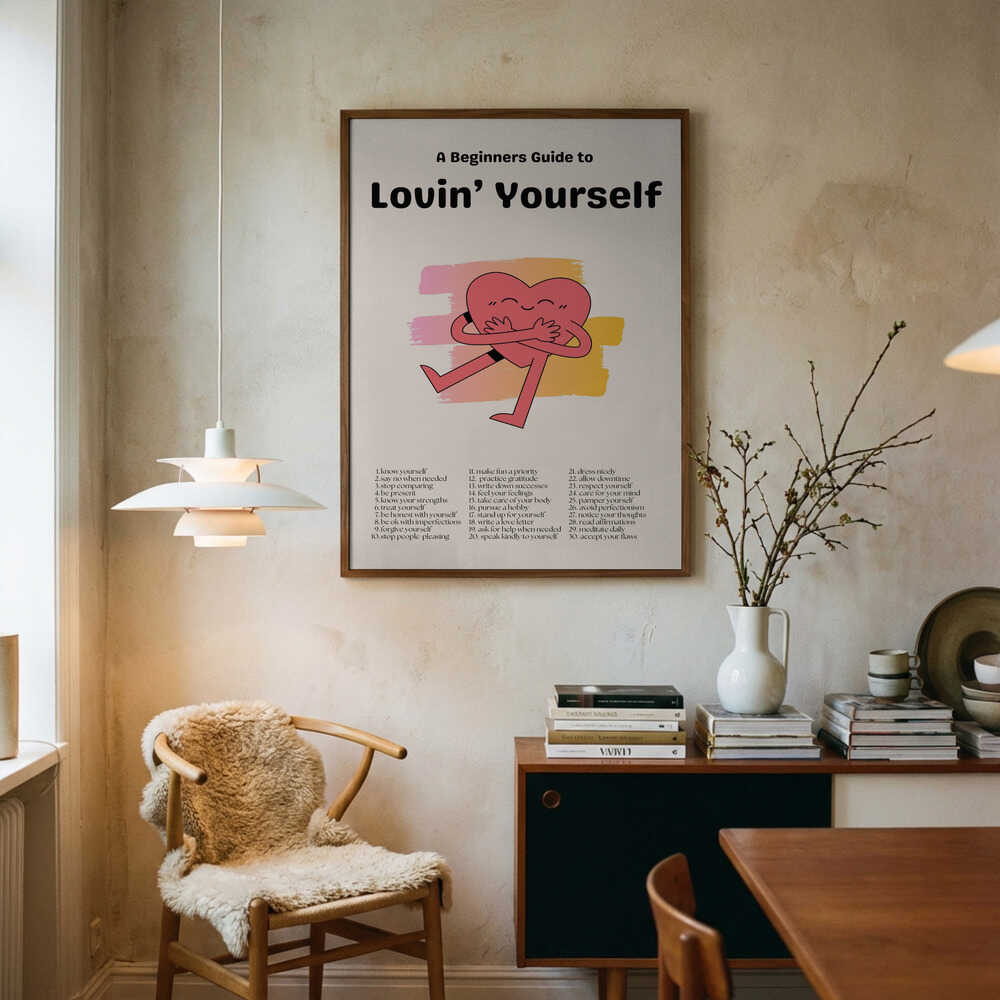 Self Love Illustrated Guide Art Print UK — Portrait Vibrant Wall Art — Bathroom — Wall It All Prints