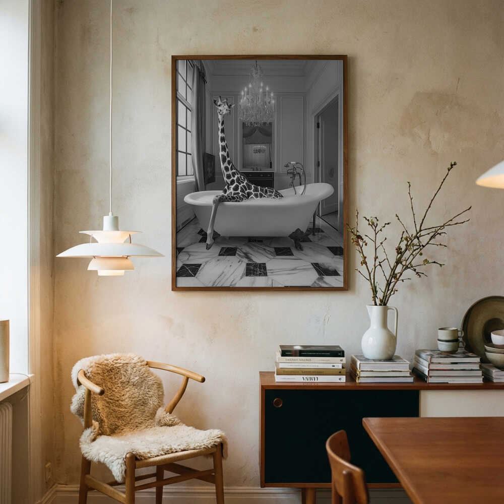 Surreal Giraffe Bath Art Print UK — Vintage Dark Wall Art — Bathroom — Wall It All Prints