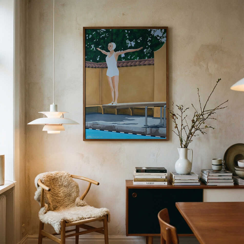 Vintage Pool Diver Art Print UK — Dark Moody Calm Wall Art — Bedroom — Wall It All Prints
