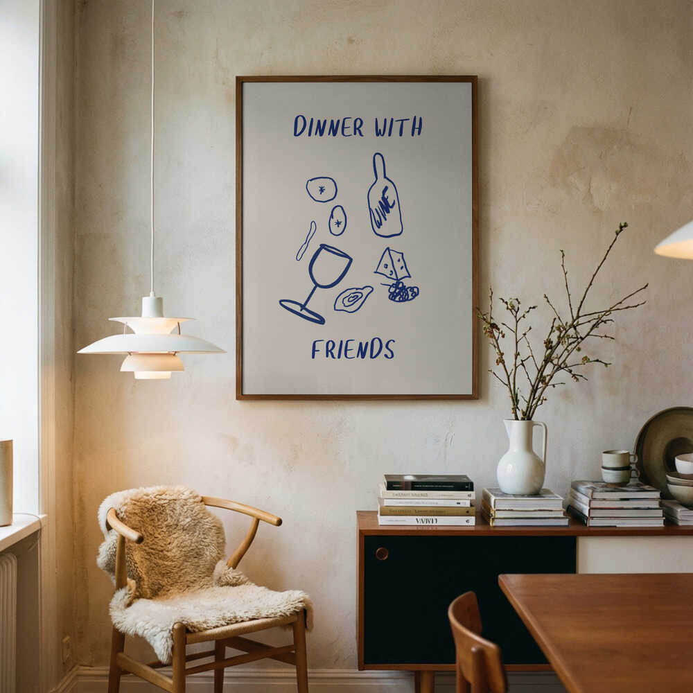 Wine and Cheese Night Art Print UK — Food Vibrant Wall Art — Kitchen — Wall It All Prints