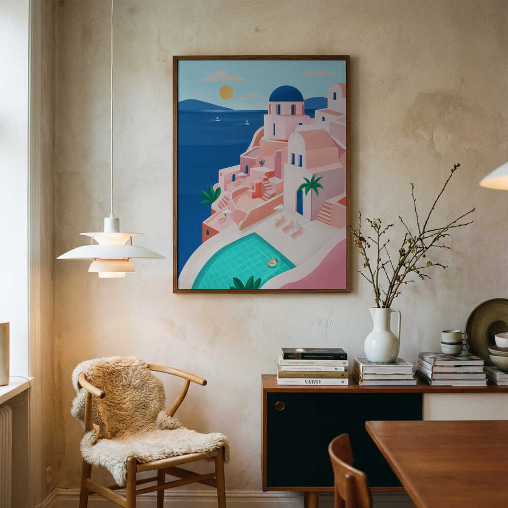 Tranquil Mediterranean Coastal Scene Art Print UK — Animal Calm Wall Art — Bedroom — Wall It All Prints