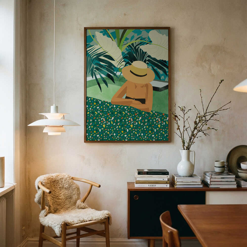 Tropical Pool Retreat Art Print UK — Botanical Calm Wall Art — Bedroom — Wall It All Prints