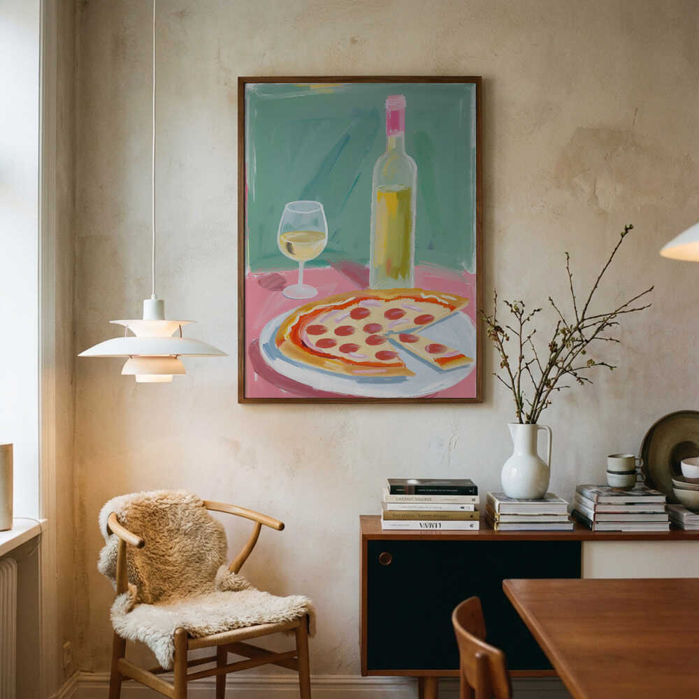 Pepperoni Pizza Wine Art Print UK — Food Vibrant Wall Art — Kitchen — Wall It All Prints