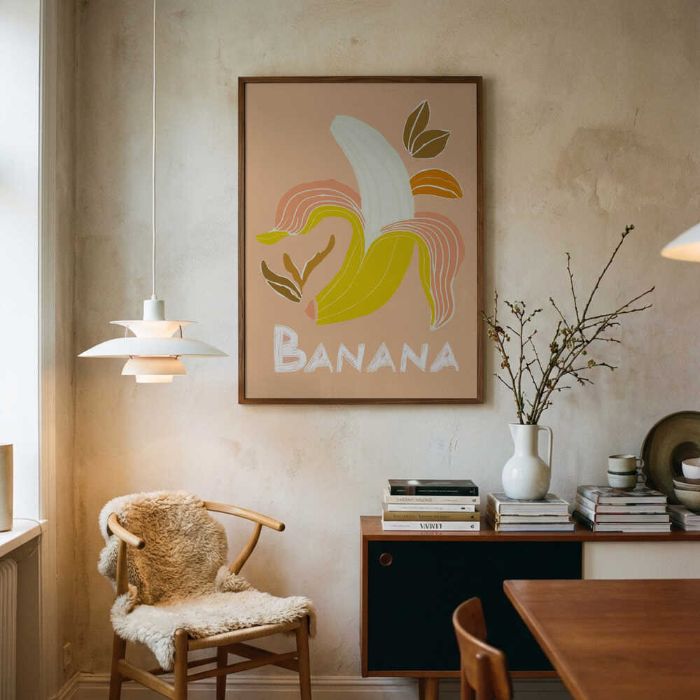 Fresh Peeled Banana Art Print UK — Botanical Vibrant Wall Art — Kitchen — Wall It All Prints