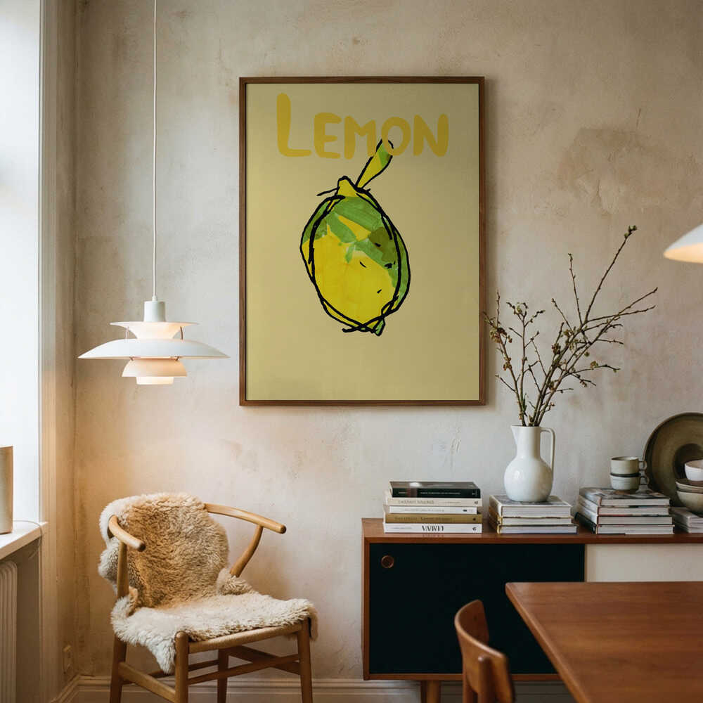 Bright Yellow Lemon Art Print UK — Abstract Vibrant Wall Art — Kitchen — Wall It All Prints