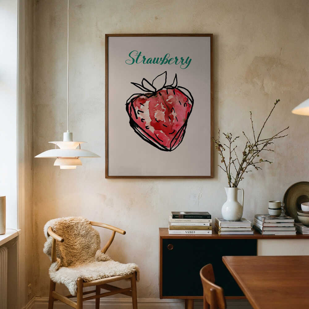 Fresh Strawberry Watercolor Art Print UK — Abstract Vibrant Wall Art — Kitchen — Wall It All Prints