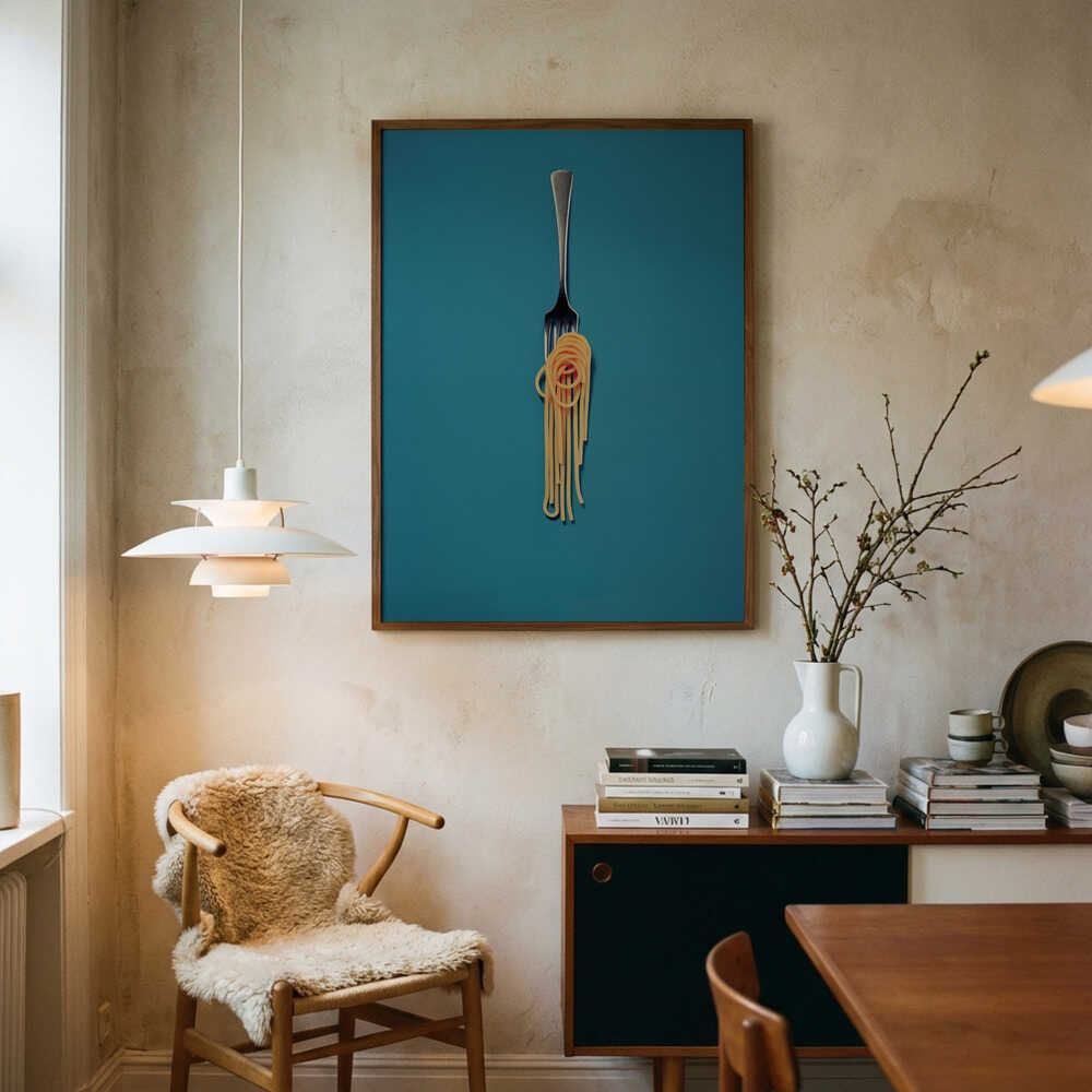 Minimal Spaghetti Fork Art Print UK — Abstract Vibrant Wall Art — Kitchen — Wall It All Prints