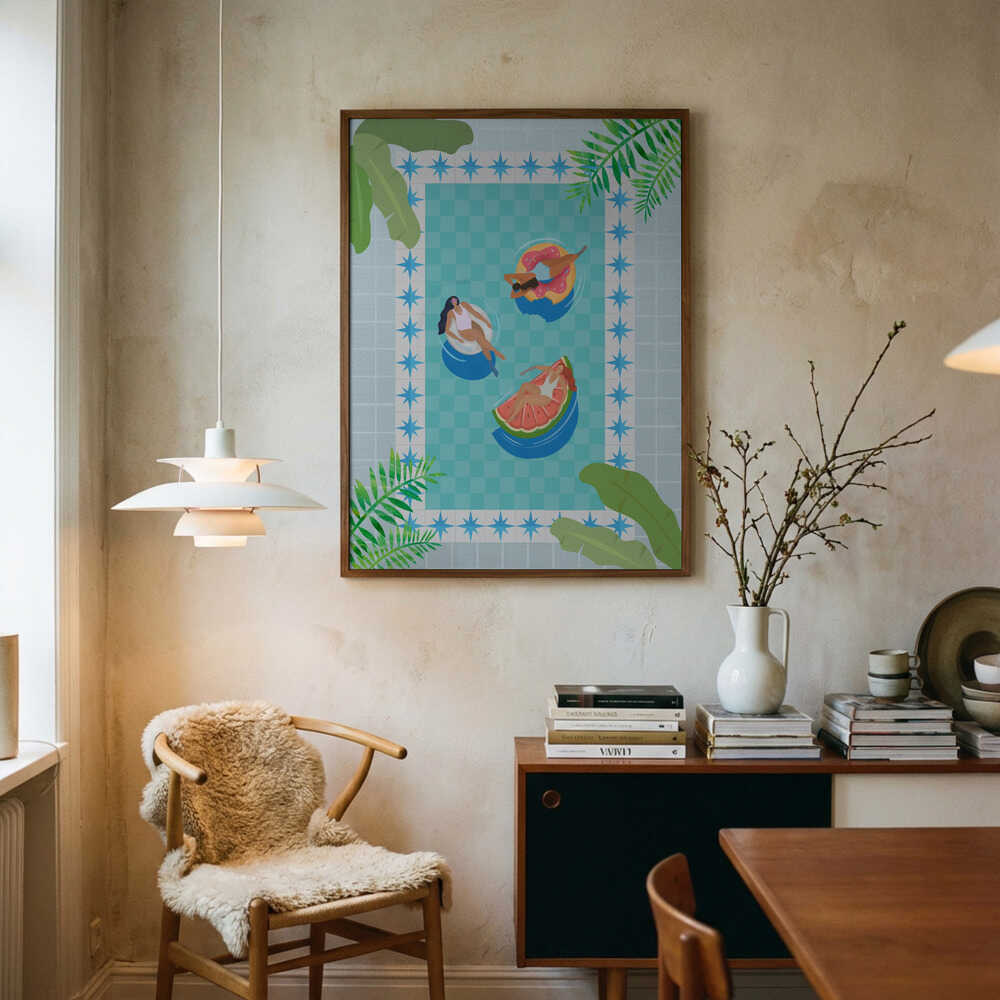Pool Party Art Print UK — Animal Vibrant Wall Art — Living Room — Wall It All Prints