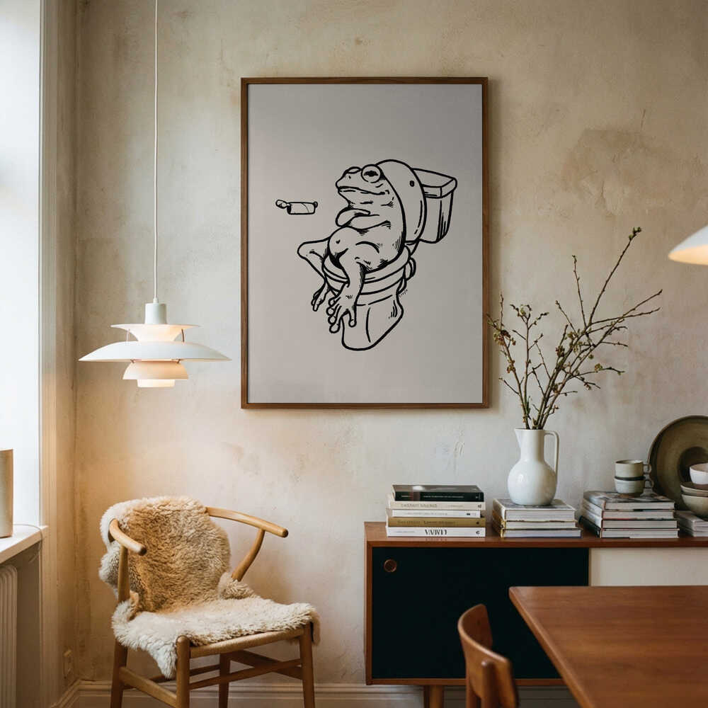 Funny Frog on Toilet Art Print UK — Animal Dark Wall Art — Bathroom — Wall It All Prints