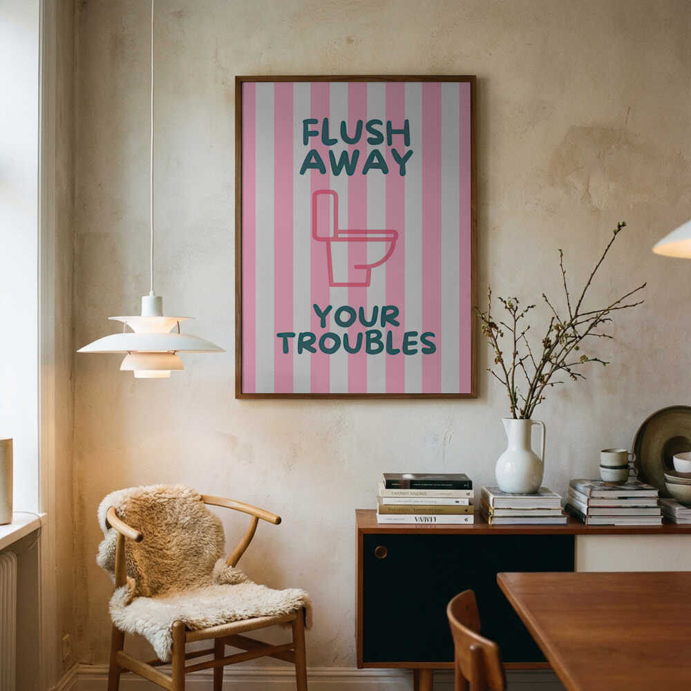 Flush Away Your Troubles Art Print UK — Abstract Minimal Wall Art — Bathroom — Wall It All Prints