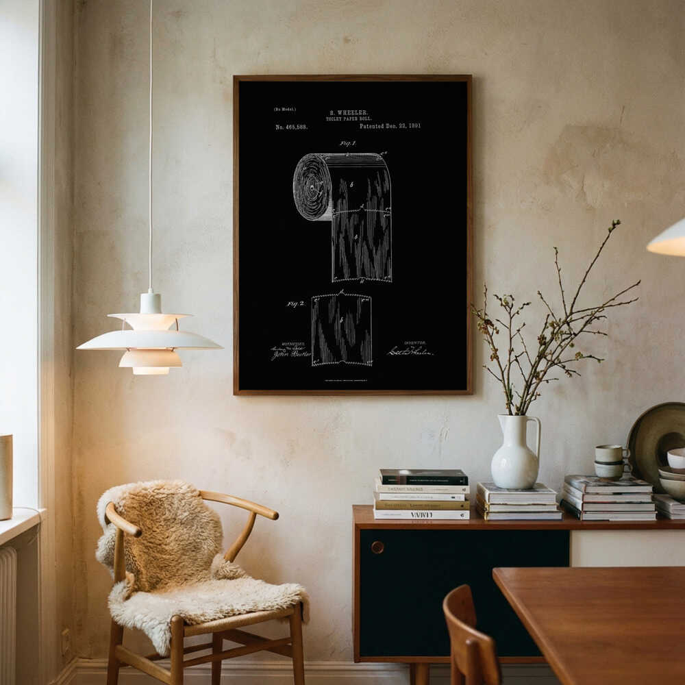 Vintage Toilet Paper Patent Art Print UK — Vintage Dark Wall Art — Bathroom — Wall It All Prints