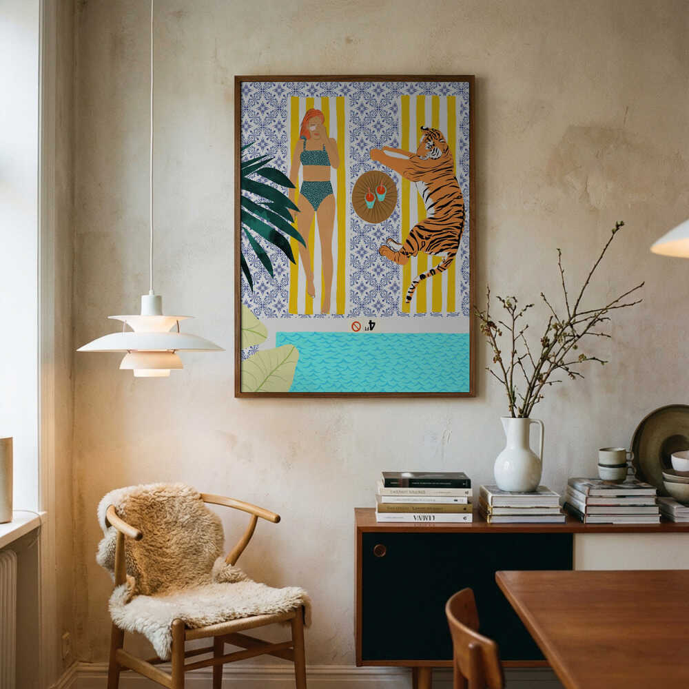Tropical Tiger Pool Day Art Print UK — Portrait Vibrant Wall Art — Living Room — Wall It All Prints